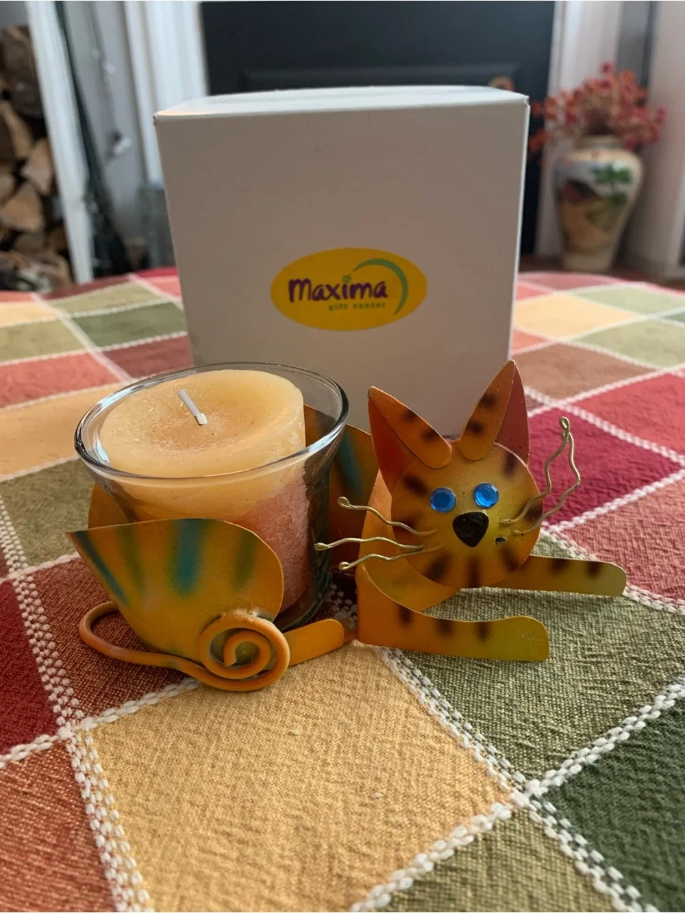 Maxima NIB Maxima Metal Cat Candle Holder & Votive - Cute Whimsical Decor!